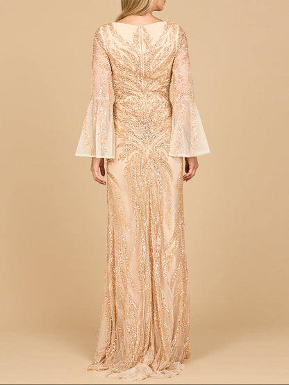 Lara 28887 - High Neck Beaded Dress with Bell Sleeves by Lara New York