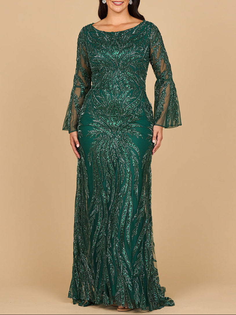 Lara 28887 - High Neck Beaded Dress with Bell Sleeves by Lara New York
