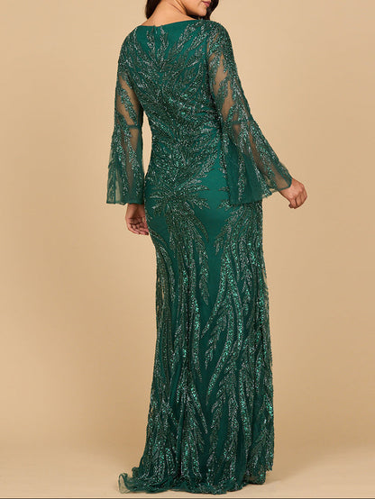 Lara 28887 - High Neck Beaded Dress with Bell Sleeves by Lara New York
