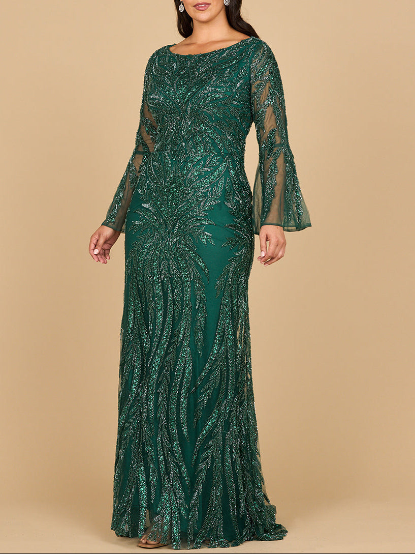 Lara 28887 - High Neck Beaded Dress with Bell Sleeves by Lara New York