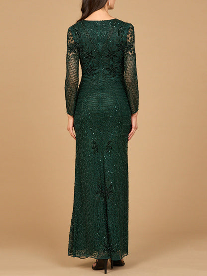 Long Sleeve Beaded Maxi Gown by Lara New York