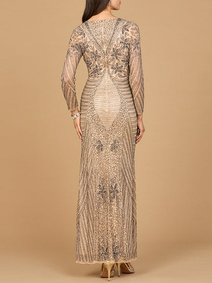 Long Sleeve Beaded Maxi Gown by Lara New York