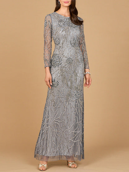 High Neck, Long Sleeve Beaded Gown | 28889 by Lara New York
