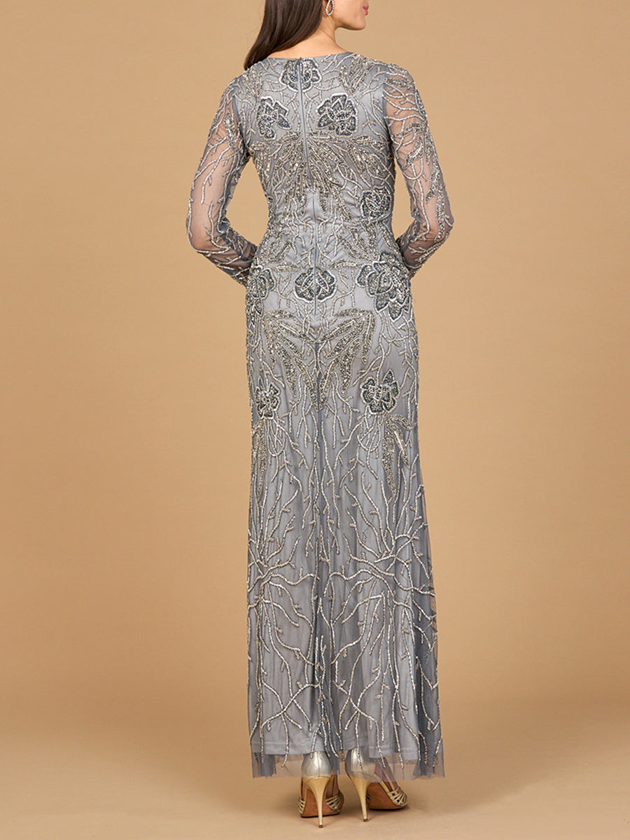 High Neck, Long Sleeve Beaded Gown | 28889 by Lara New York
