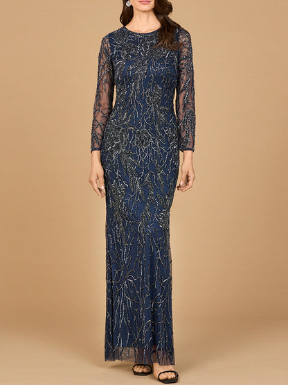 High Neck, Long Sleeve Beaded Gown | 28889 by Lara New York