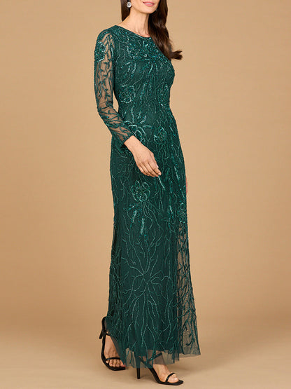 High Neck, Long Sleeve Beaded Gown | 28889 by Lara New York
