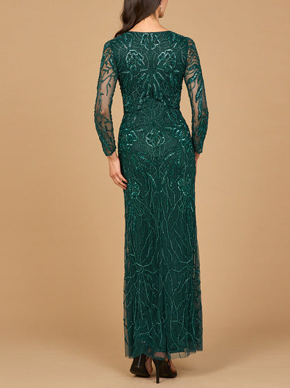 High Neck, Long Sleeve Beaded Gown | 28889 by Lara New York