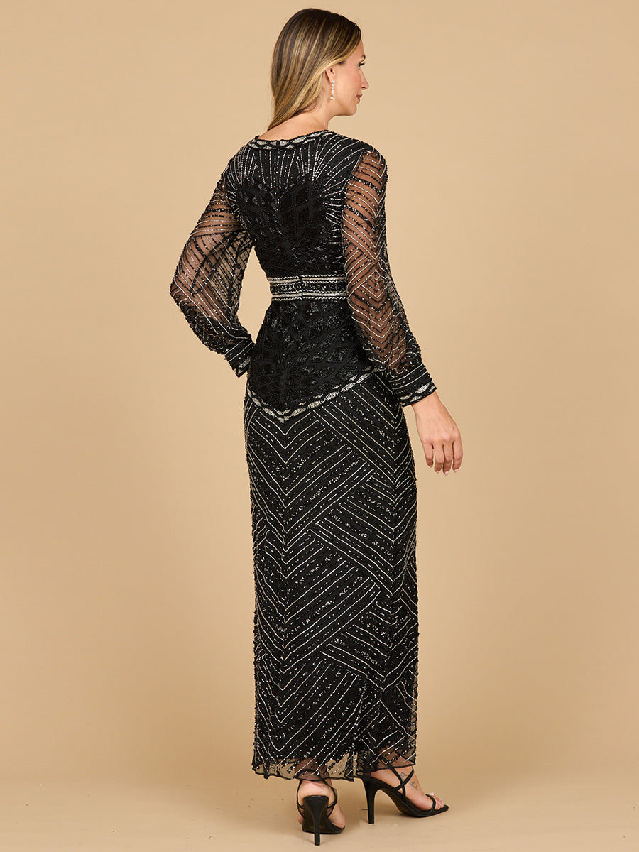 V Neck Beaded Long Sleeve Maxi Dress by Lara New York