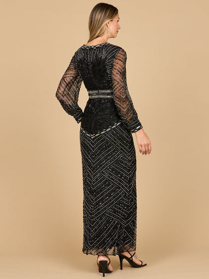 V Neck Beaded Long Sleeve Maxi Dress by Lara New York