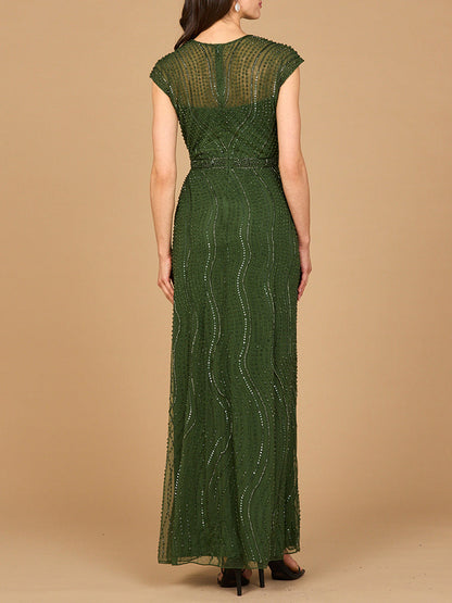 Cap Sleeve, Illusion Neck Beaded Gown by Lara New York