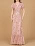 Elegant Beaded Gown with Flutter Sleeves by Lara New York
