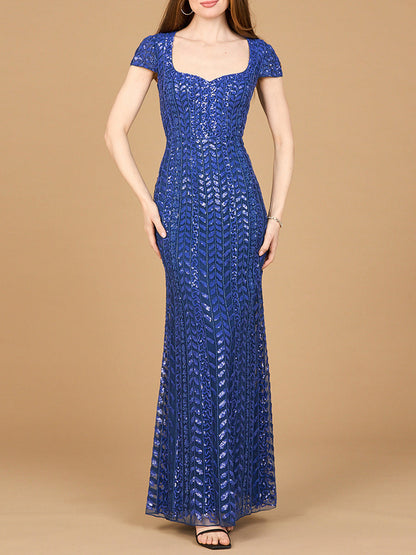 Beaded Gown with Glamourous Cap Sleeves by Lara New York