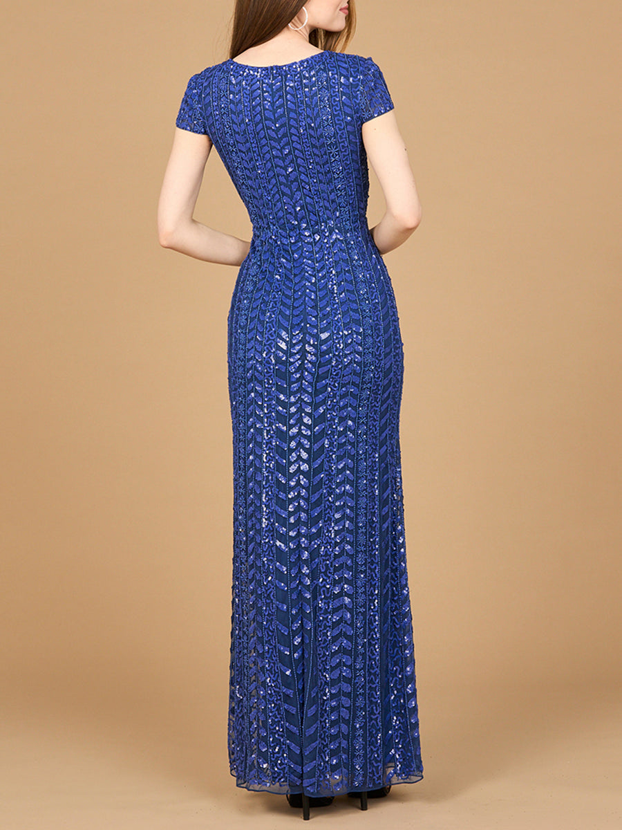 Beaded Gown with Glamourous Cap Sleeves by Lara New York