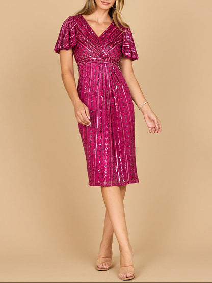 Beaded Midi Dress with Flutter Sleeves by Lara New York