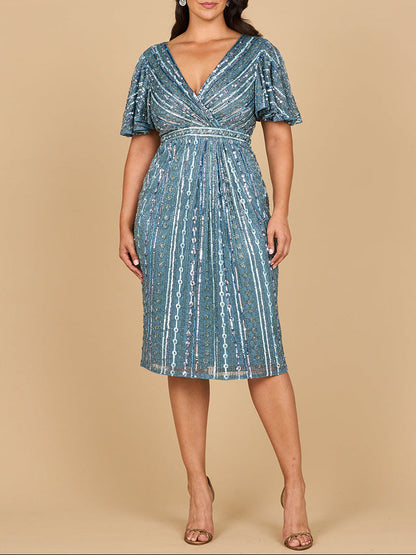 Beaded Midi Dress with Flutter Sleeves by Lara New York