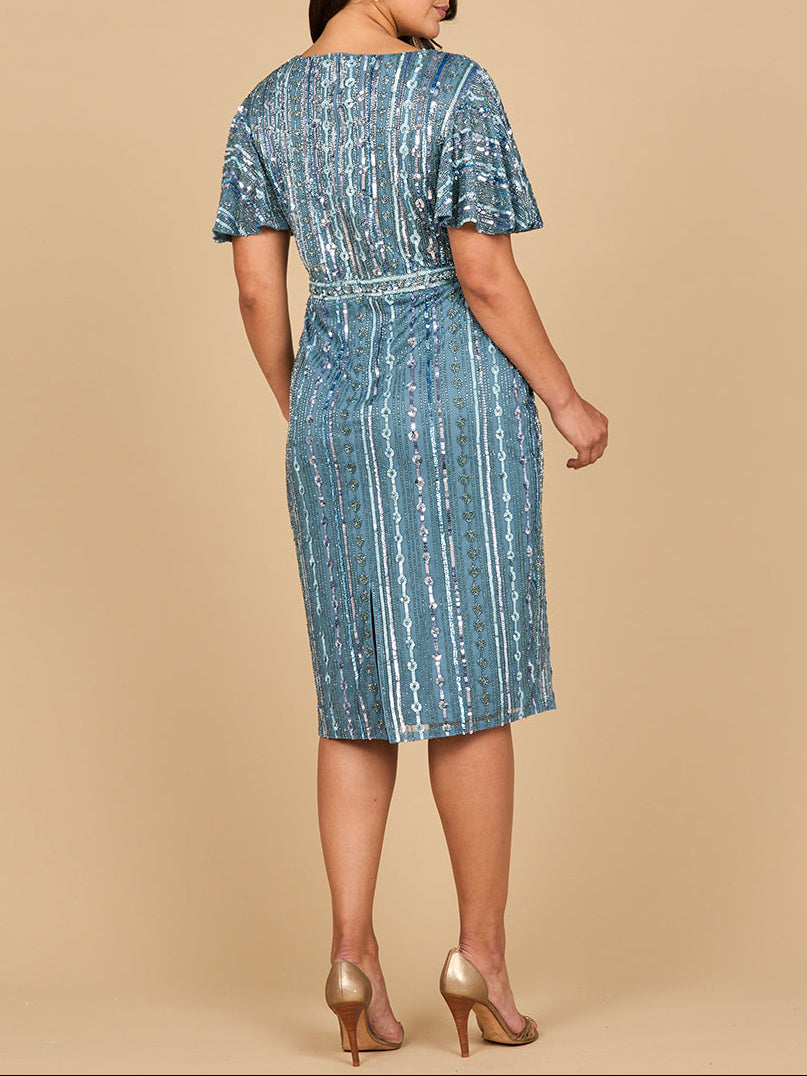 Beaded Midi Dress with Flutter Sleeves by Lara New York