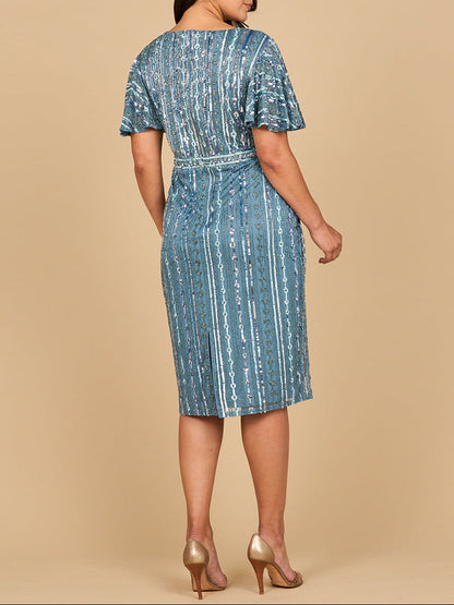 Beaded Midi Dress with Flutter Sleeves by Lara New York