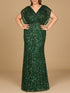 Beaded Gown with Draped Cape Sleeves by Lara New York