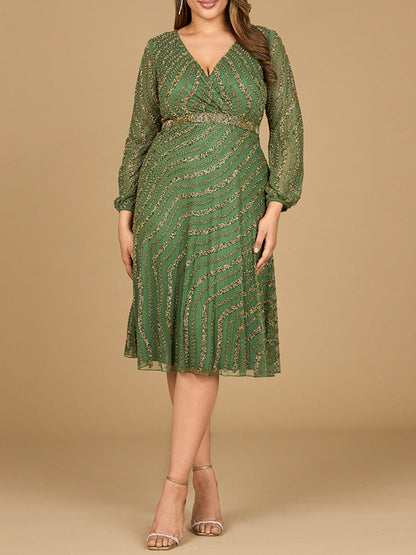 Beaded Midi Dress with Long Sleeves by Lara New York