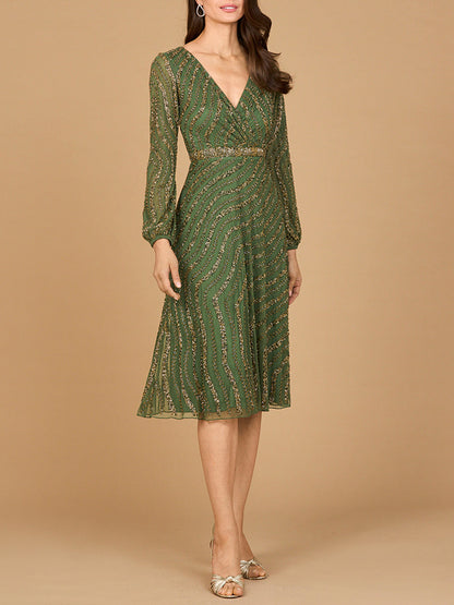 Beaded Midi Dress with Long Sleeves by Lara New York