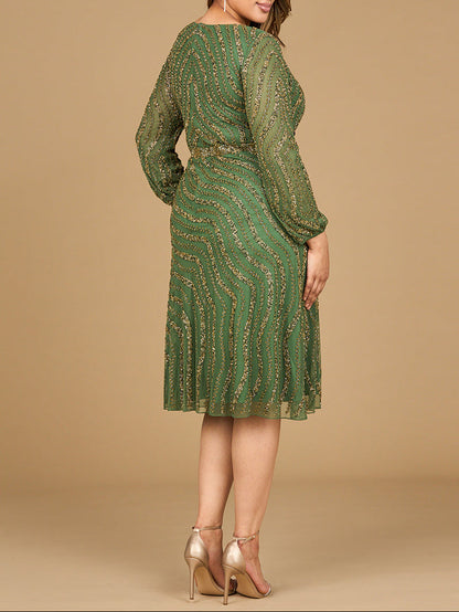Beaded Midi Dress with Long Sleeves by Lara New York