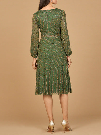 Beaded Midi Dress with Long Sleeves by Lara New York
