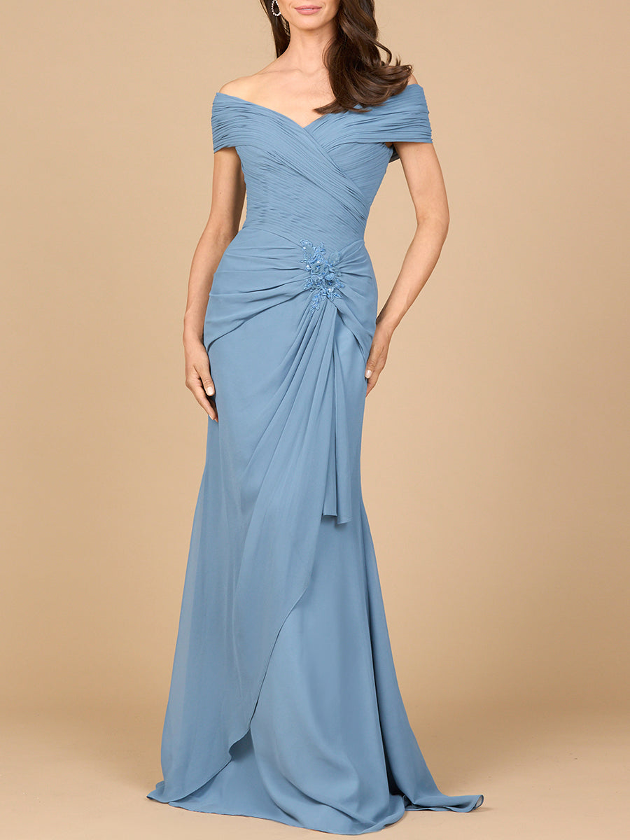 Off Shoulder Elegant Chiffon Gown by Lara New York