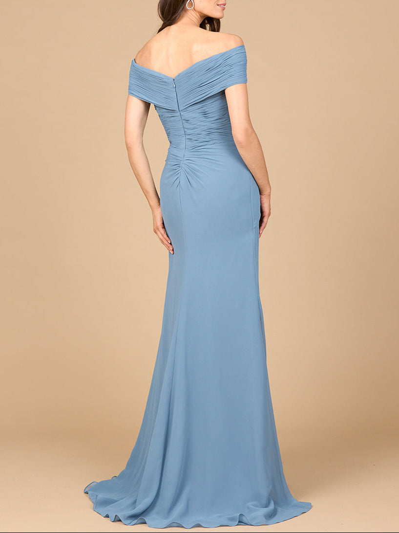 Off Shoulder Elegant Chiffon Gown by Lara New York