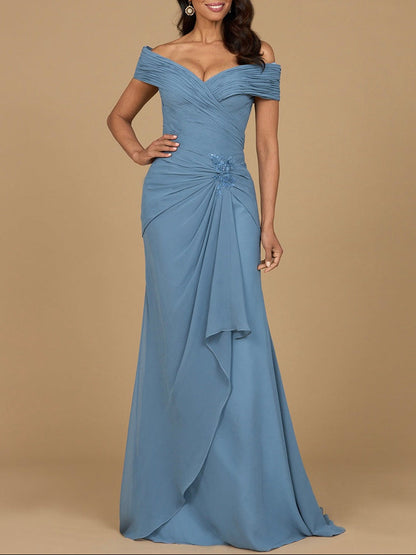 Off Shoulder Elegant Chiffon Gown by Lara New York