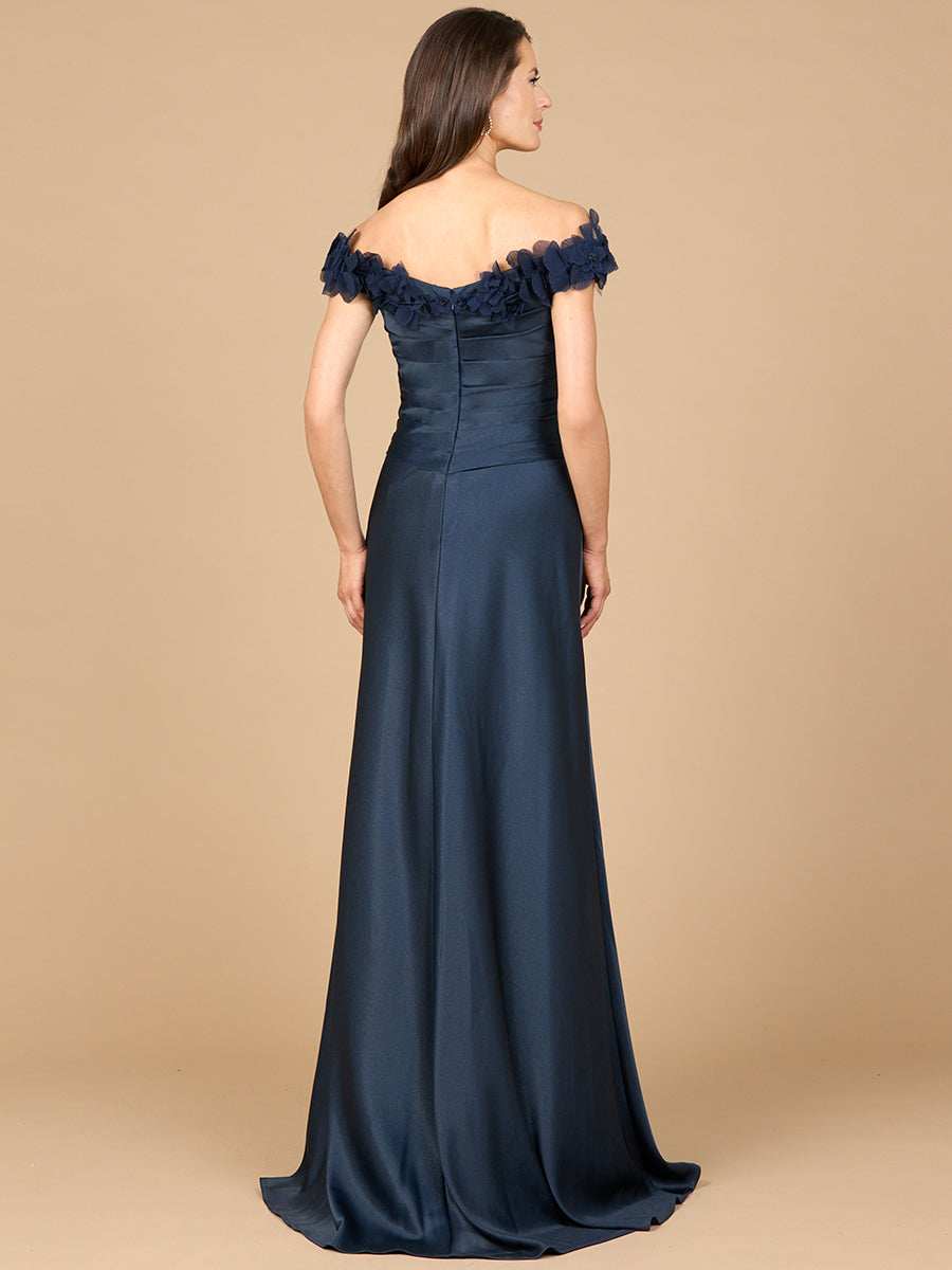 Off Shoulder Satin Gown by Lara New York