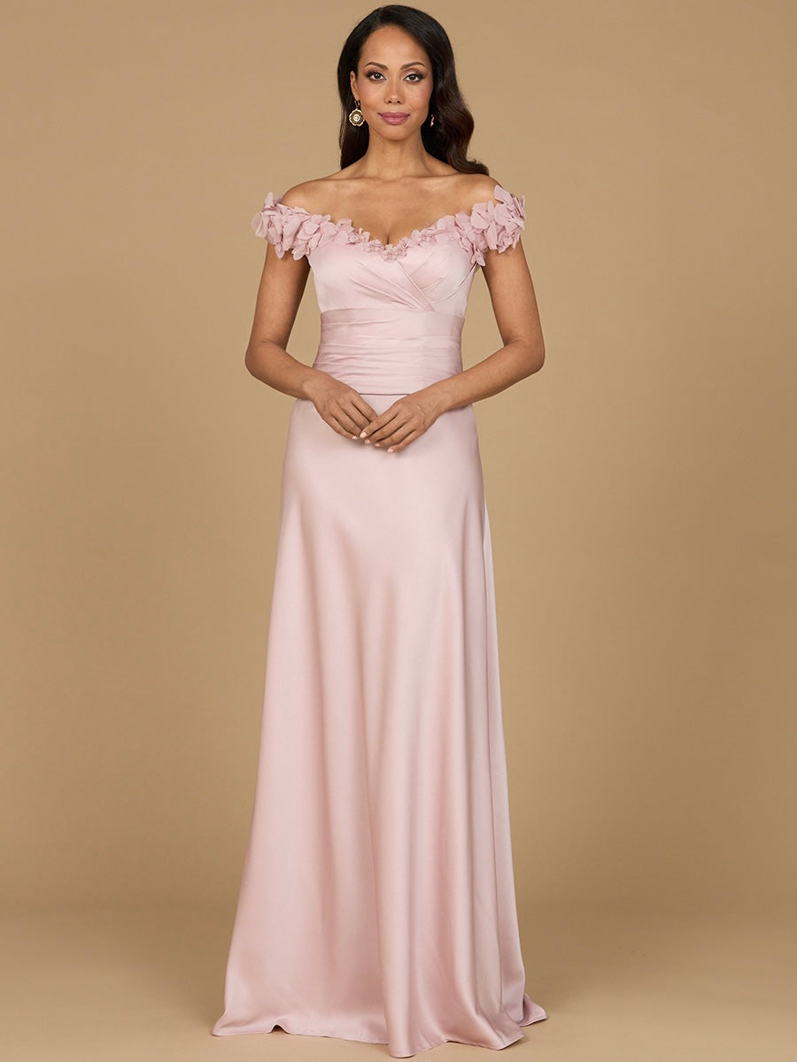 Off Shoulder Satin Gown by Lara New York