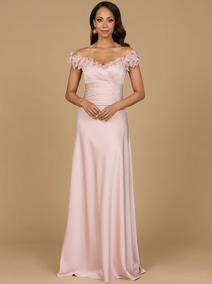 Off Shoulder Satin Gown by Lara New York