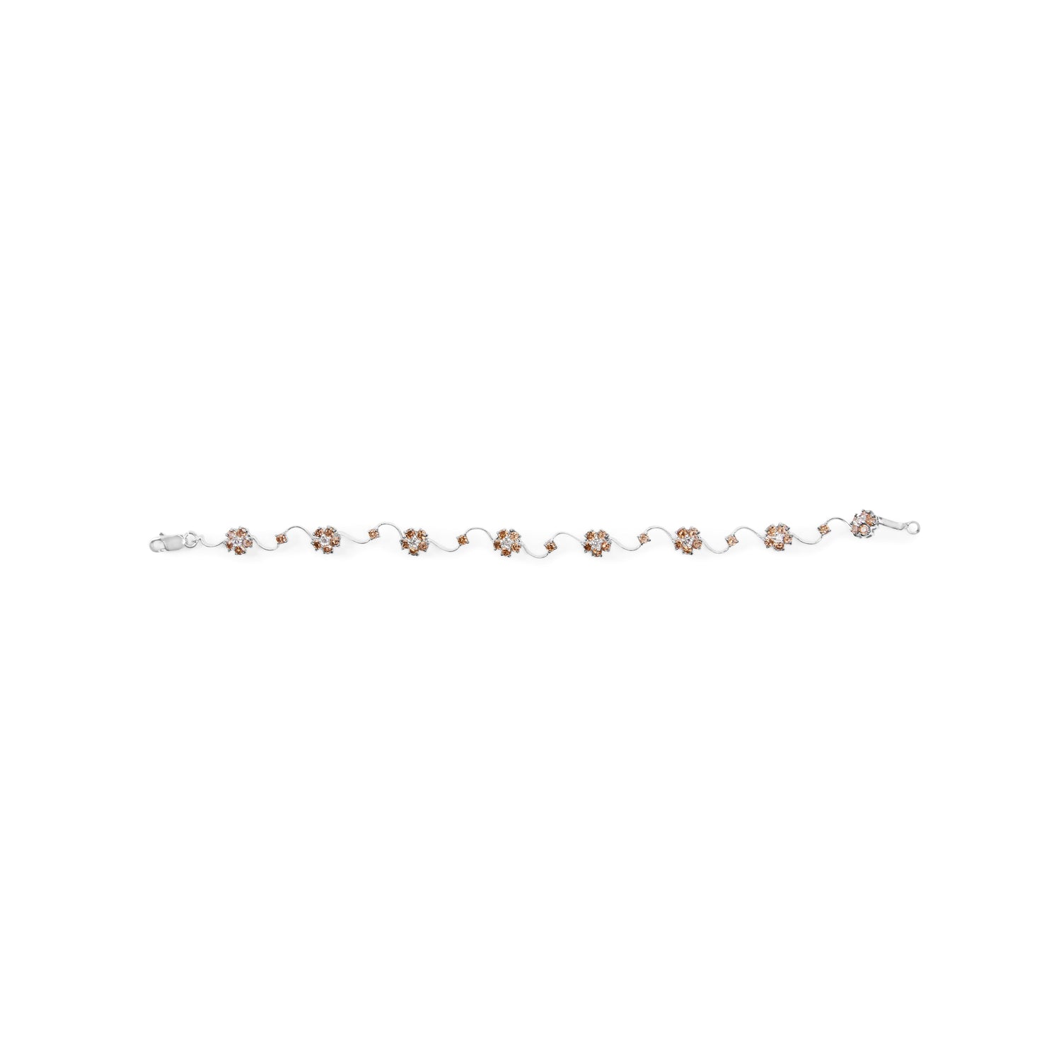 10K White Gold 4.0 Cttw Champagne and White Diamond Floral Cluster and Station Link Bracelet (H-I Color, SI2-I1 Clarity) - 7" Inches by Bids.com