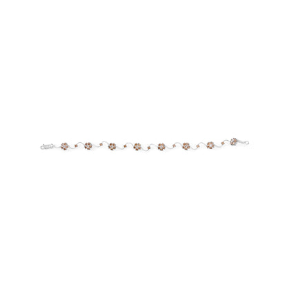 10K White Gold 4.0 Cttw Champagne and White Diamond Floral Cluster and Station Link Bracelet (H-I Color, SI2-I1 Clarity) - 7" Inches by Bids.com