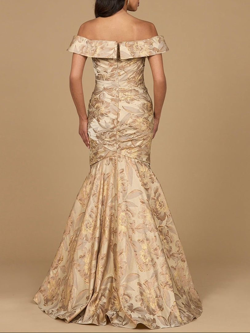 Off Shoulder Brocade Mermaid Gown by Lara New York