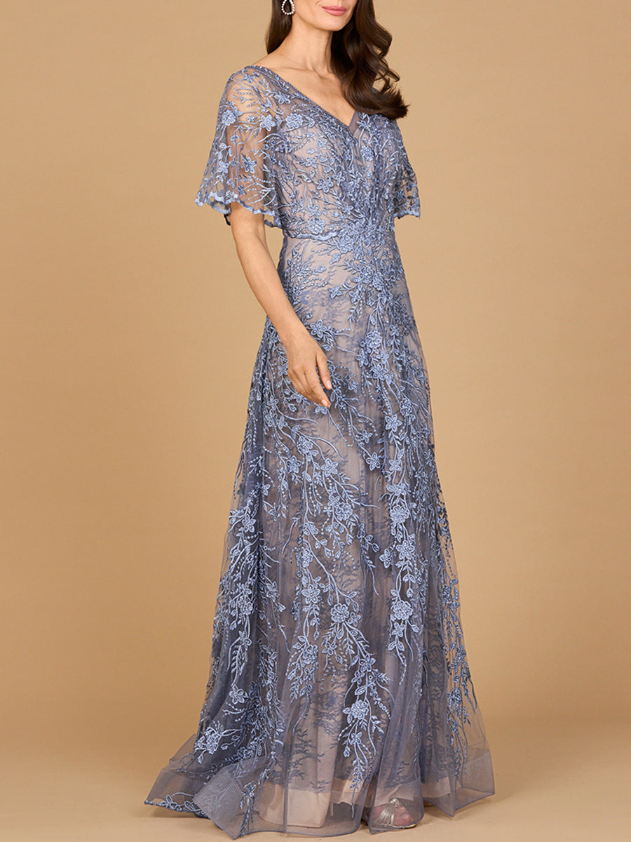Elegant Cape Sleeve A-line Gown by Lara New York