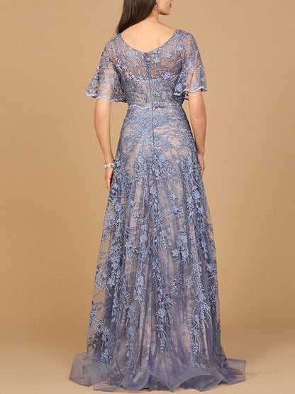 Elegant Cape Sleeve A-line Gown by Lara New York