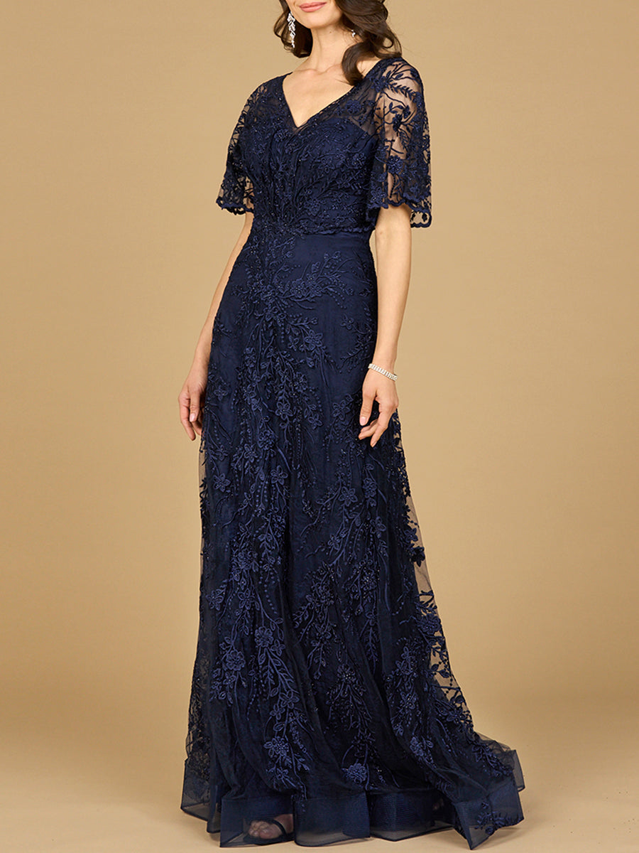 Elegant Cape Sleeve A-line Gown by Lara New York