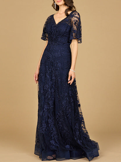 Elegant Cape Sleeve A-line Gown by Lara New York
