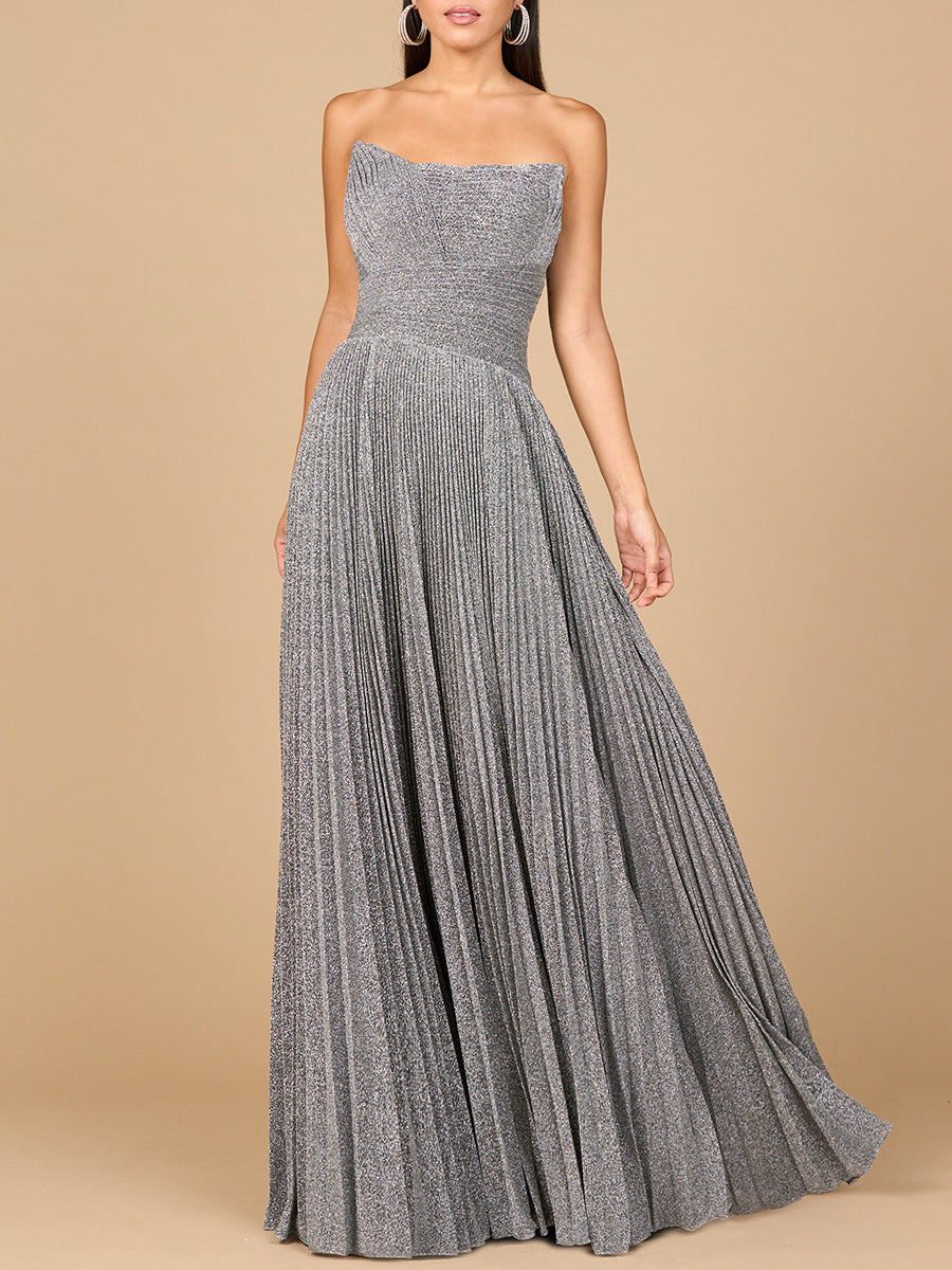 Flowing Pleated, Strapless Dress by Lara New York