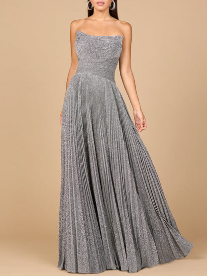 Flowing Pleated, Strapless Dress by Lara New York