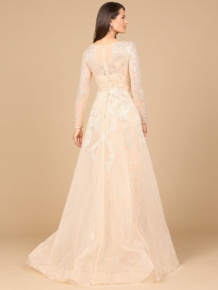 Long Sleeve Gown with Overskirt &amp; High Neck by Lara New York