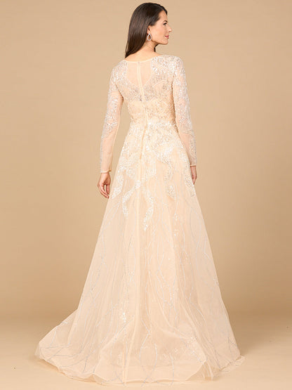 Long Sleeve Gown with Overskirt &amp; High Neck by Lara New York