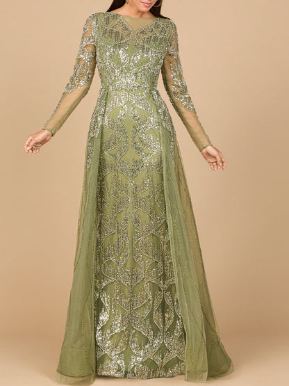 Long Sleeve Gown with Overskirt &amp; High Neck by Lara New York