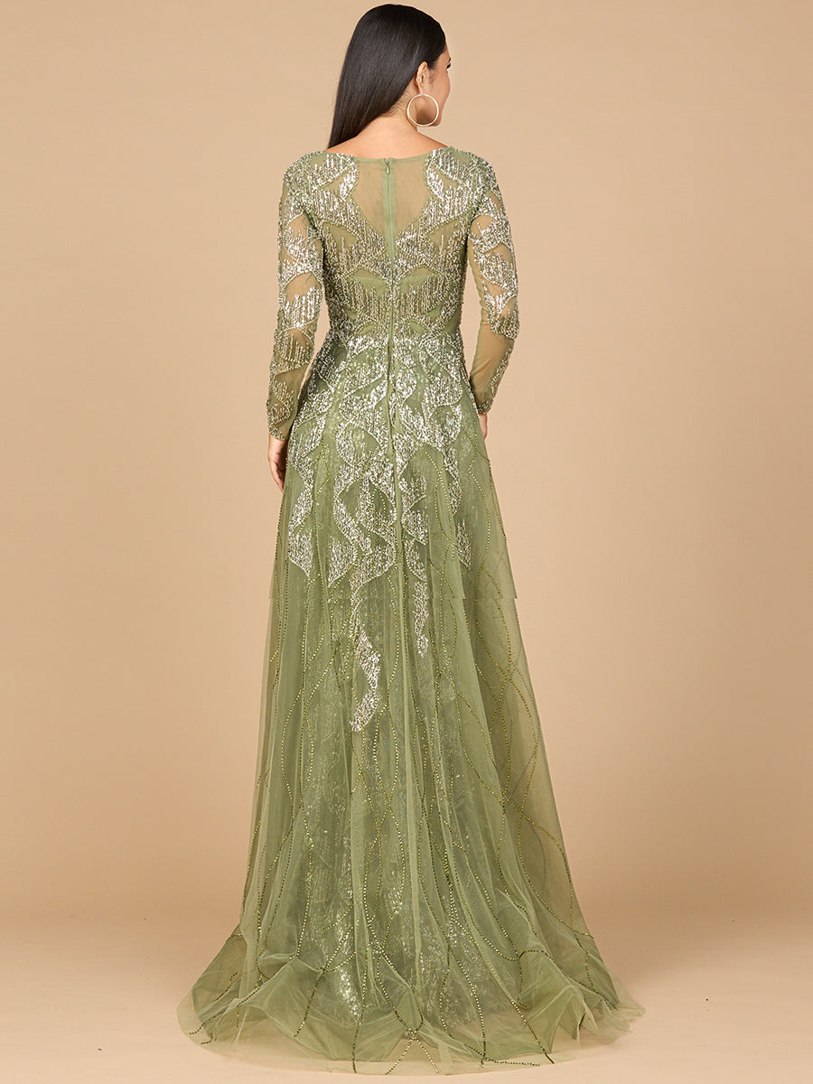 Long Sleeve Gown with Overskirt &amp; High Neck by Lara New York