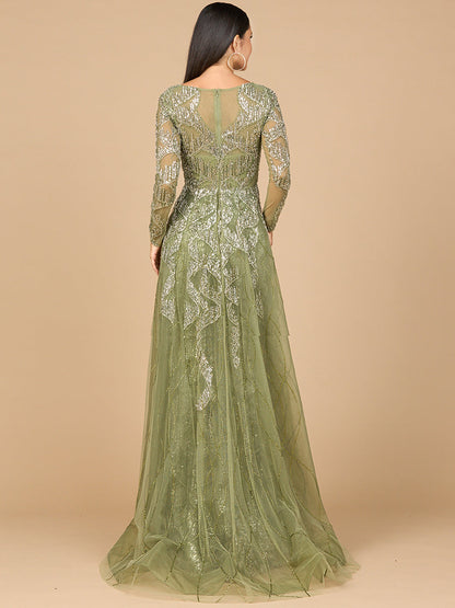 Long Sleeve Gown with Overskirt &amp; High Neck by Lara New York