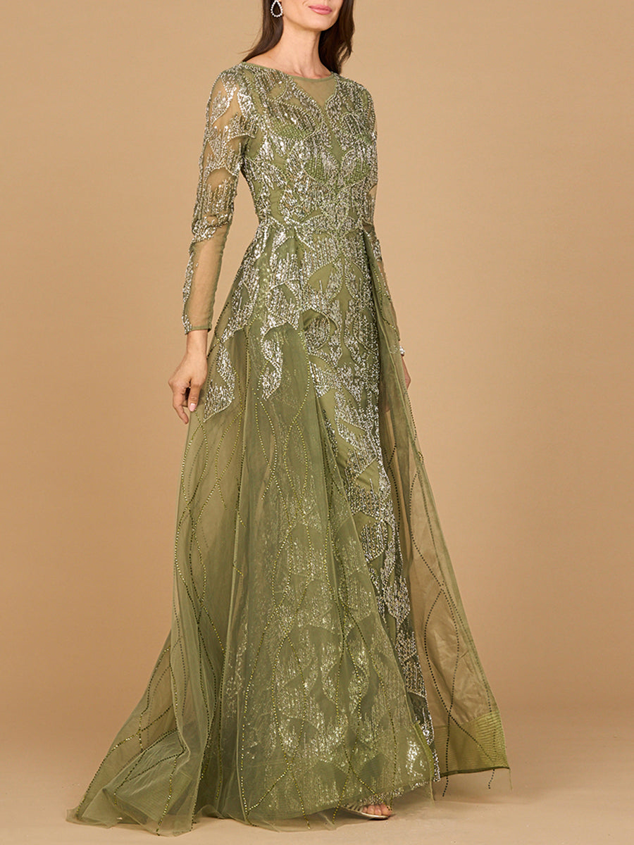Long Sleeve Gown with Overskirt &amp; High Neck by Lara New York