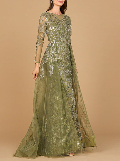 Long Sleeve Gown with Overskirt &amp; High Neck by Lara New York