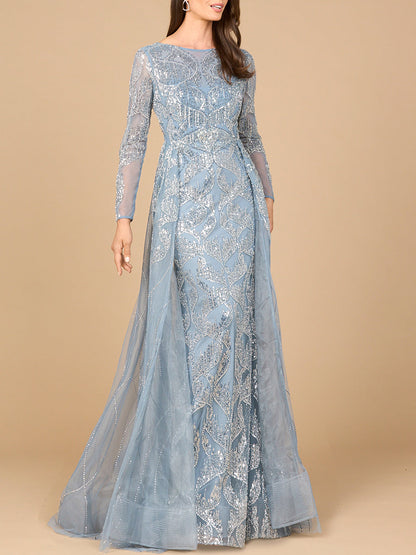 Long Sleeve Gown with Overskirt &amp; High Neck by Lara New York