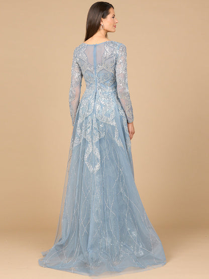 Long Sleeve Gown with Overskirt &amp; High Neck by Lara New York